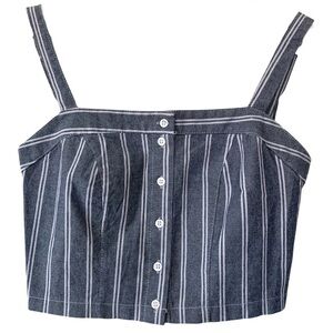 Brandy Melville Denim Like Blue & White Striped Crop Top Smocked Back One Size